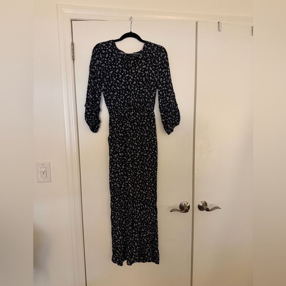 Madewell Black Floral Long Sleeve Jumpsuit